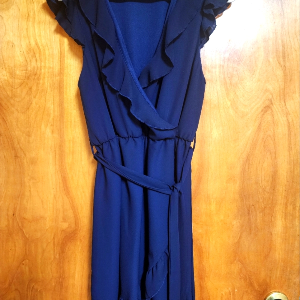 Pink lily boutique faux wrap dress, navy blue, size medium